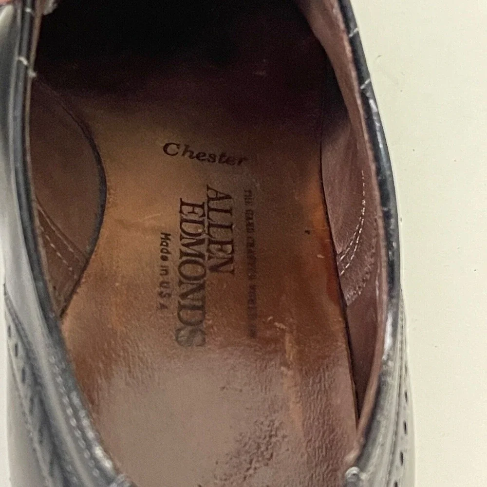 Allen Edmonds Mens Chester 9.5 D Black Leather Wingtip Oxfords Brogue Shoes USA‎